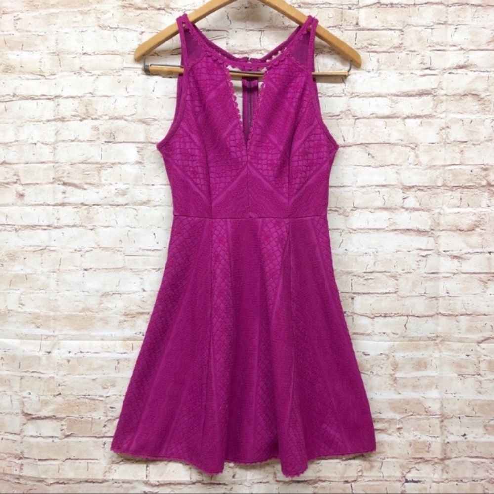 Free People Womens Miss Connections Dress Size 2 Sleeveless Cutwork Lace Fuchsia